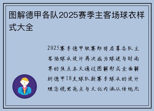 图解德甲各队2025赛季主客场球衣样式大全